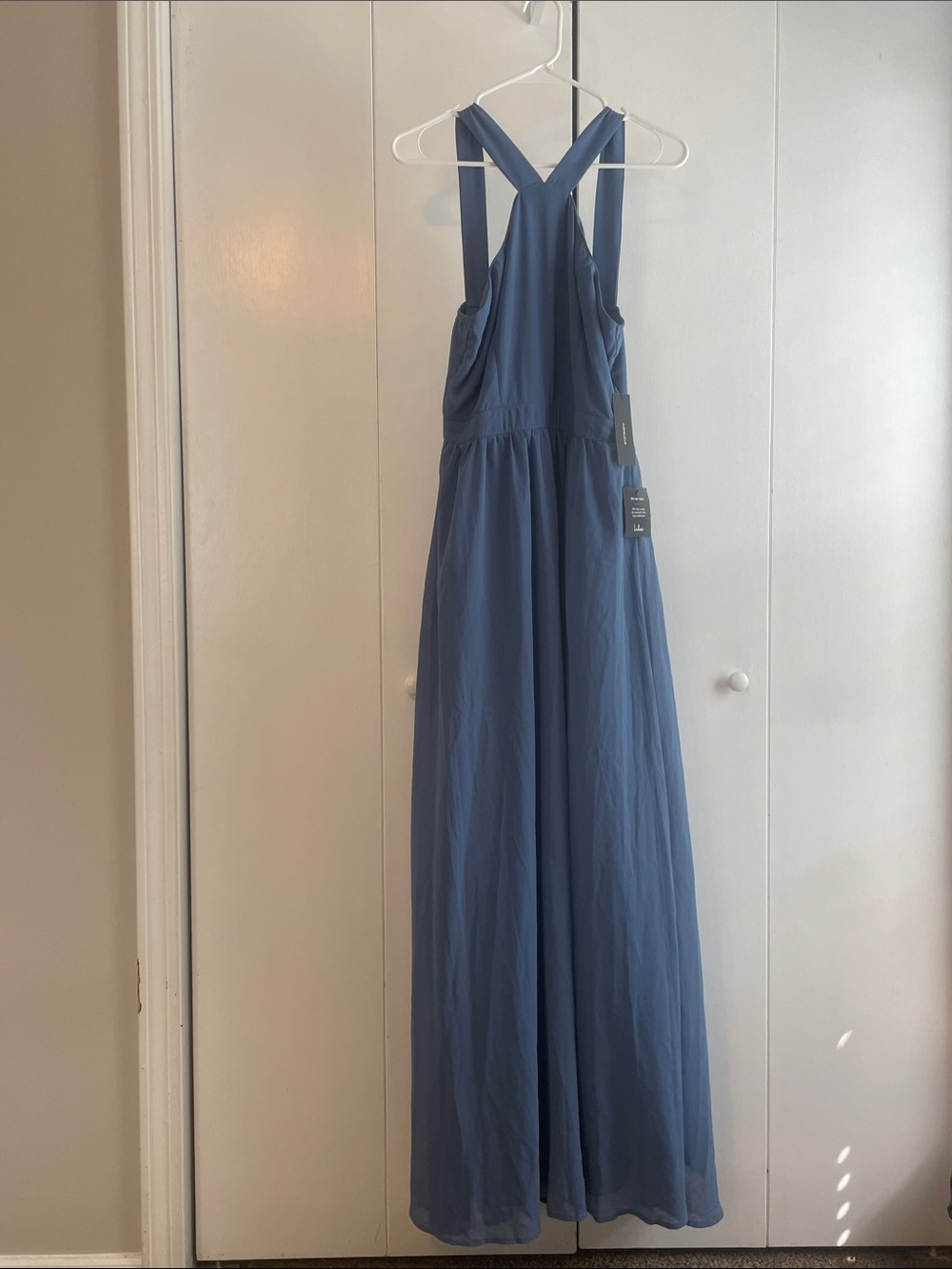 Lulu's Dusty Blue Crisscross Front Maxi Dress NWT